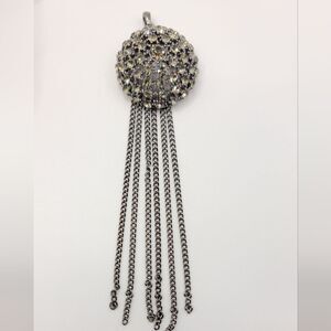 Tassel Rhinestone Pendant In Gunmetal Silver